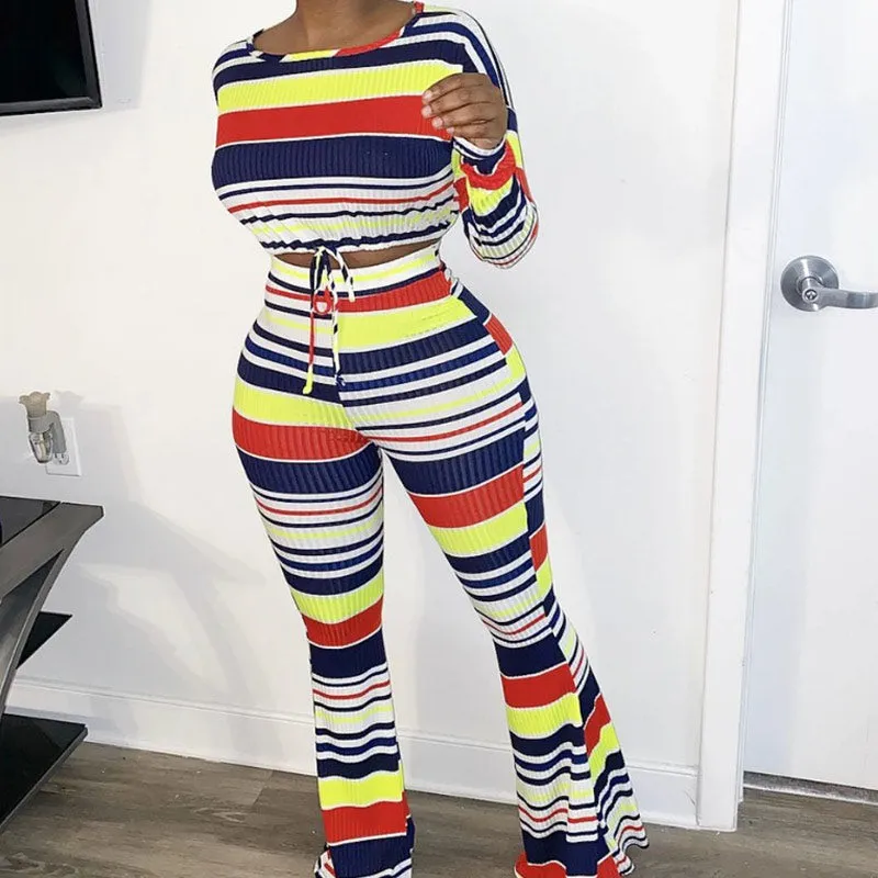 Rainbow Stripes Tied Detail Top & Pants Set