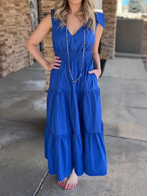 Reagan Royal Blue Ruffled Tiered Dress