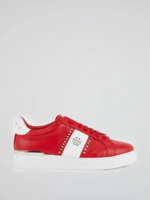 Red Colour Block Studded Sneakers