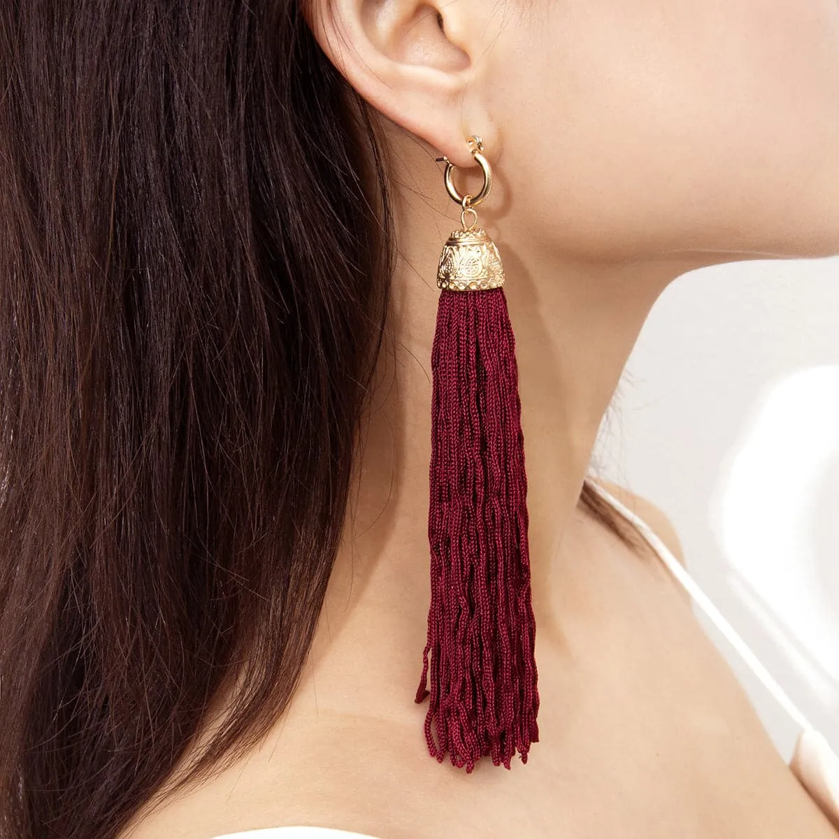 Red Polyster & 18K Gold-Plated Tassel Drop Earrings