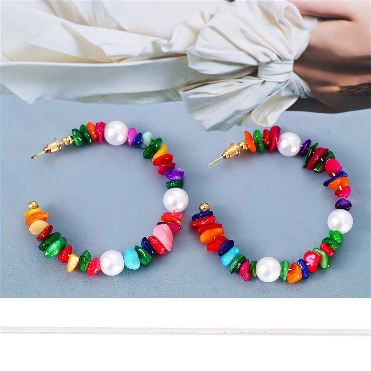 Red Resin & Pearl 18K Gold-Plated Beaded Hoop Earrings