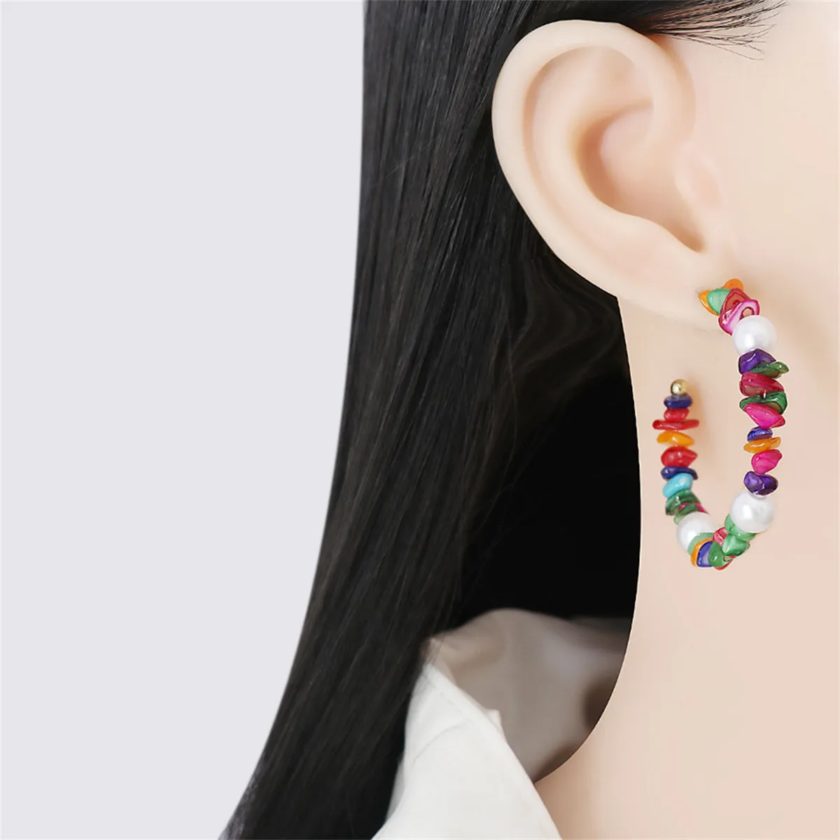 Red Resin & Pearl 18K Gold-Plated Beaded Hoop Earrings