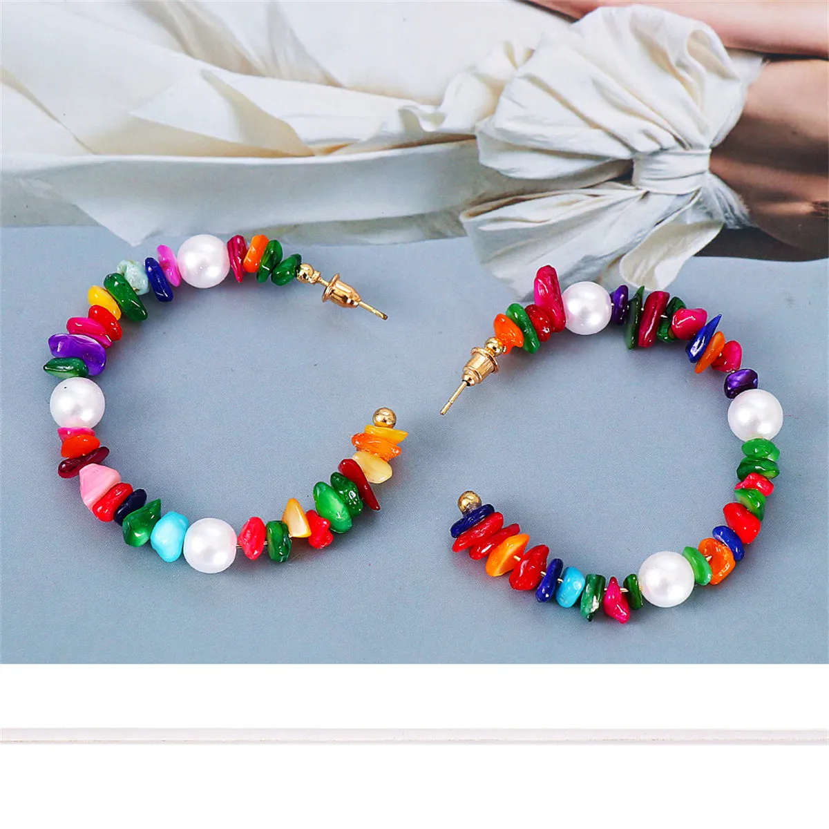 Red Resin & Pearl 18K Gold-Plated Beaded Hoop Earrings