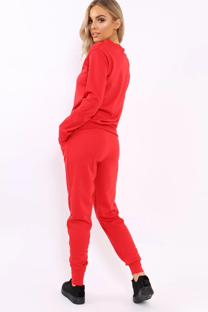 Red Sweatshirt and Joggers Loungewear Set - Evalin
