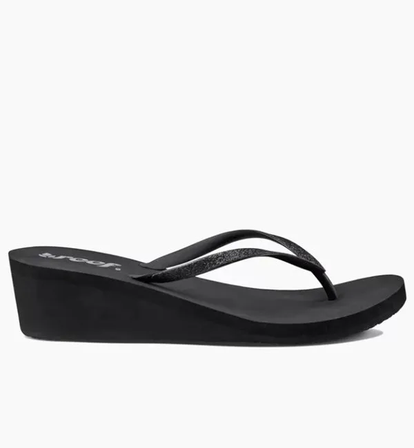 Reef Womens Krystal Star Flip Flops  - Black/Black