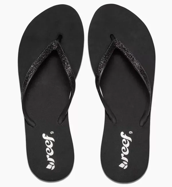 Reef Womens Krystal Star Flip Flops  - Black/Black