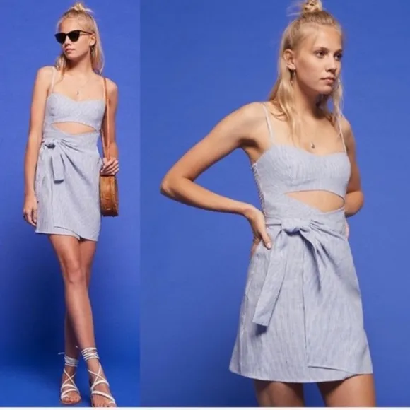 Reformation- Playa Wrap Stripe Linen Mini Dress