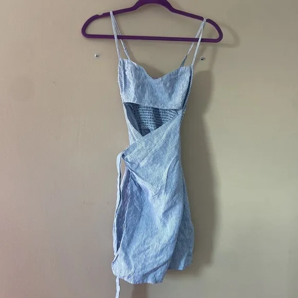 Reformation- Playa Wrap Stripe Linen Mini Dress