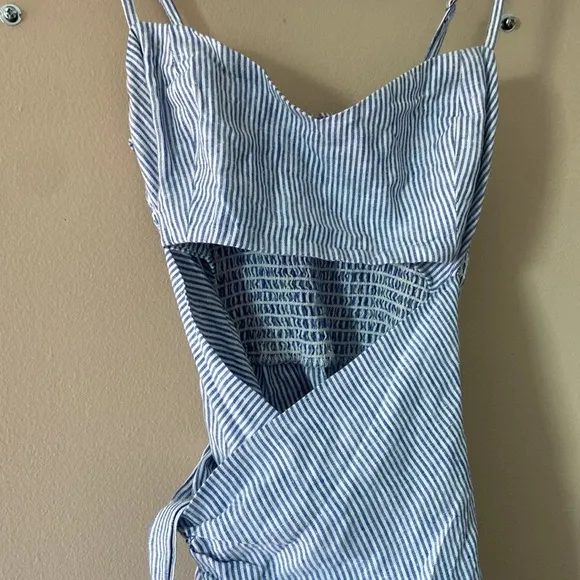 Reformation- Playa Wrap Stripe Linen Mini Dress