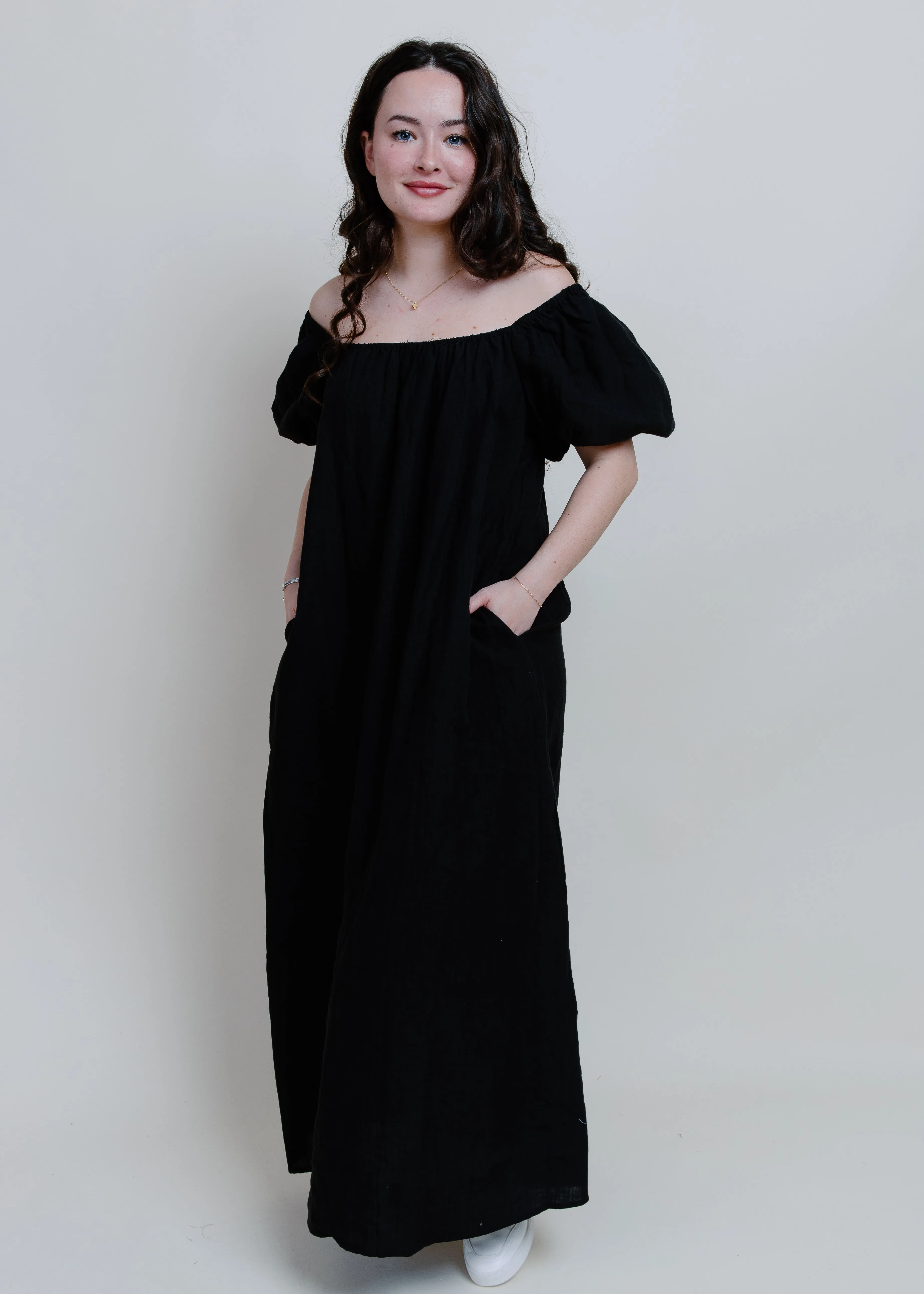 Reid Puff Sleeve Maxi Dress - Black