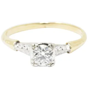 Retro 0.40 CTW Old European Cut Diamond Platinum 14 Karat Gold Engagement Ring