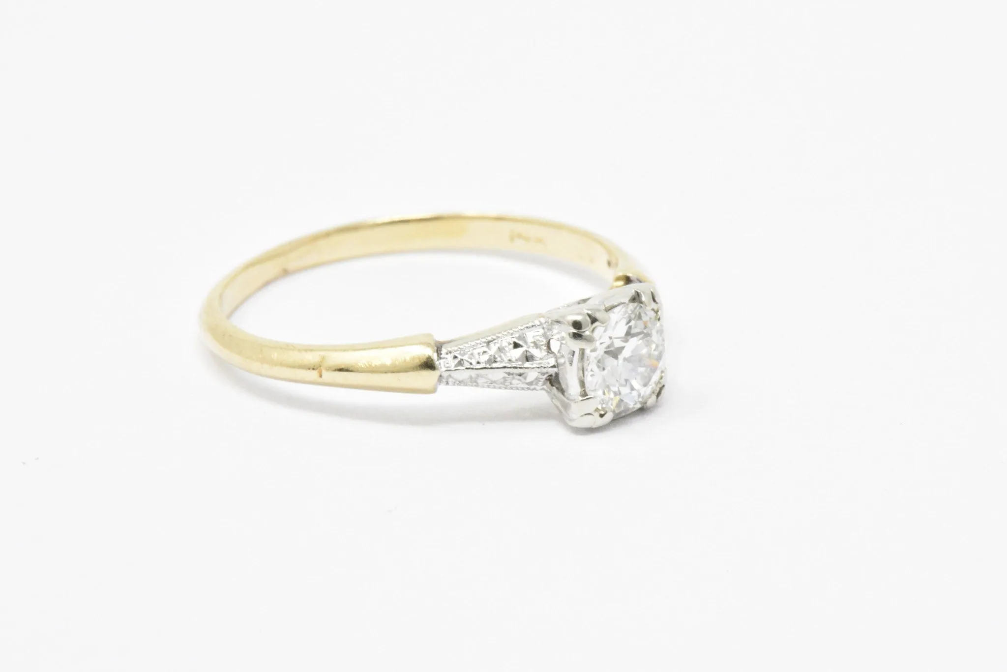 Retro 0.40 CTW Old European Cut Diamond Platinum 14 Karat Gold Engagement Ring