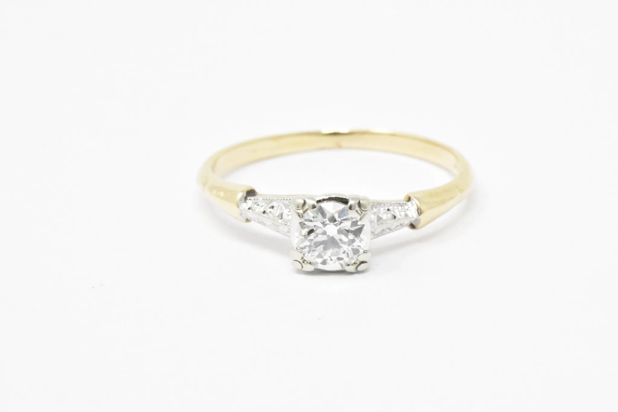 Retro 0.40 CTW Old European Cut Diamond Platinum 14 Karat Gold Engagement Ring