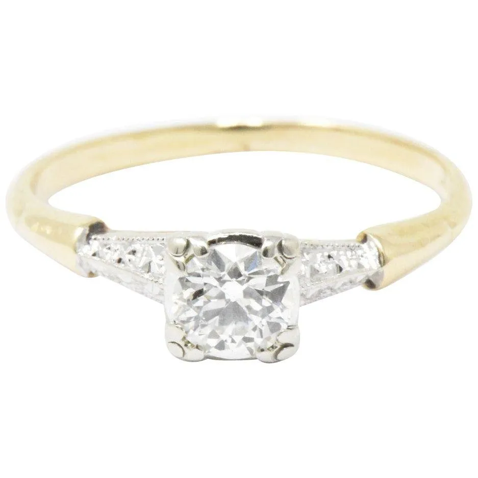 Retro 0.40 CTW Old European Cut Diamond Platinum 14 Karat Gold Engagement Ring