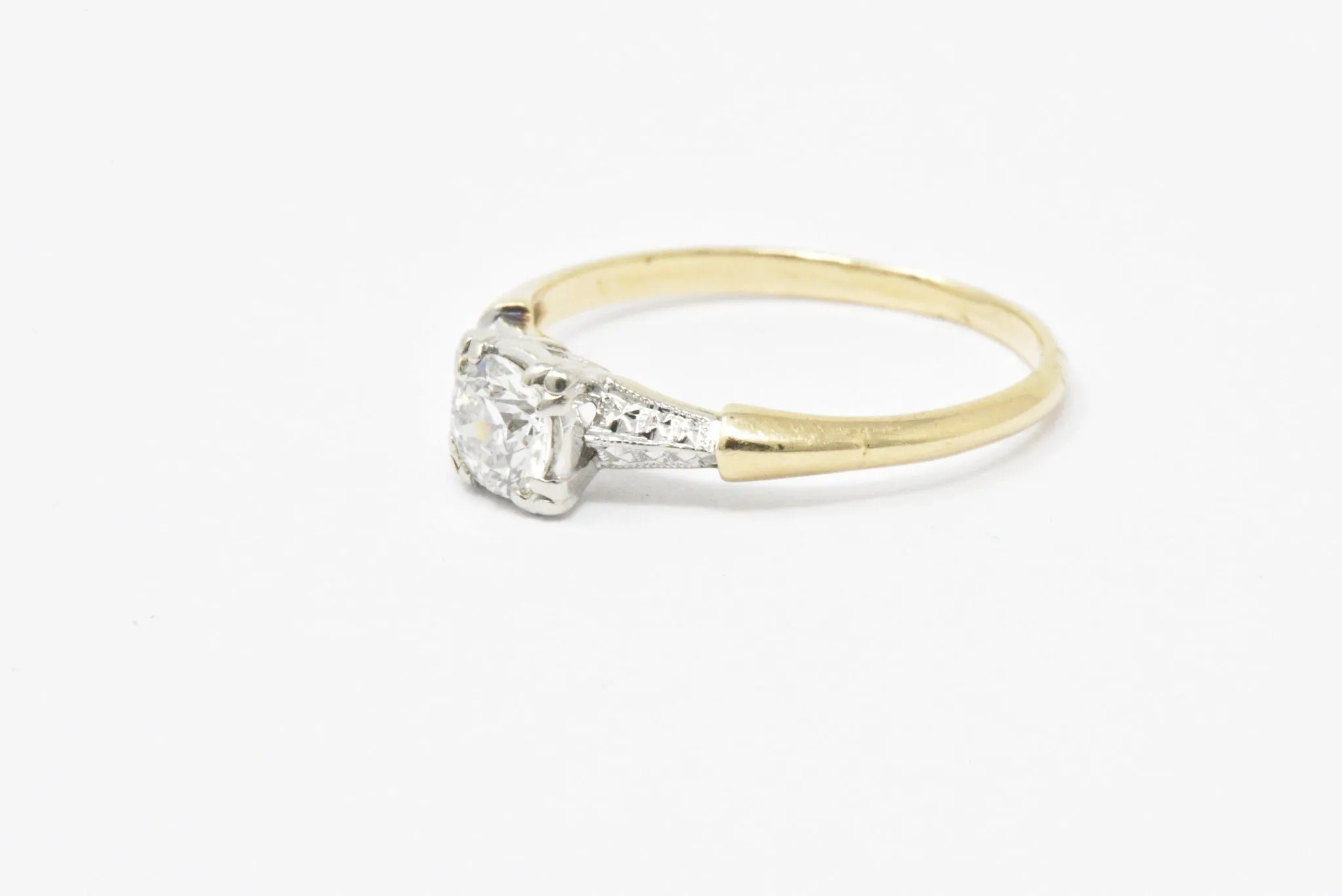 Retro 0.40 CTW Old European Cut Diamond Platinum 14 Karat Gold Engagement Ring