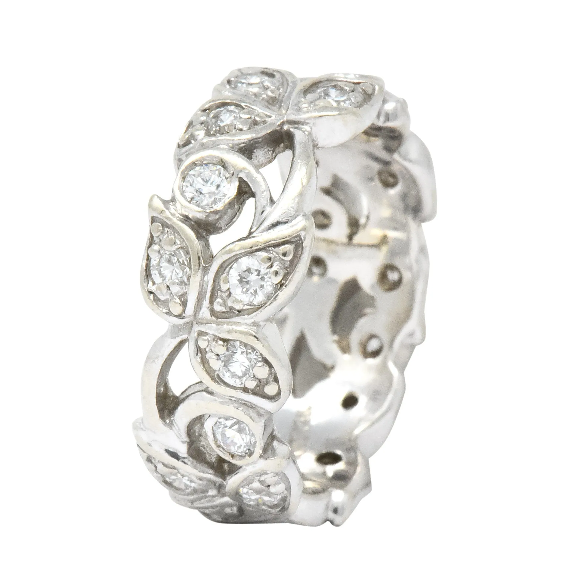 Retro 0.95 CTW Diamond 14 Karat White Gold Band Ring