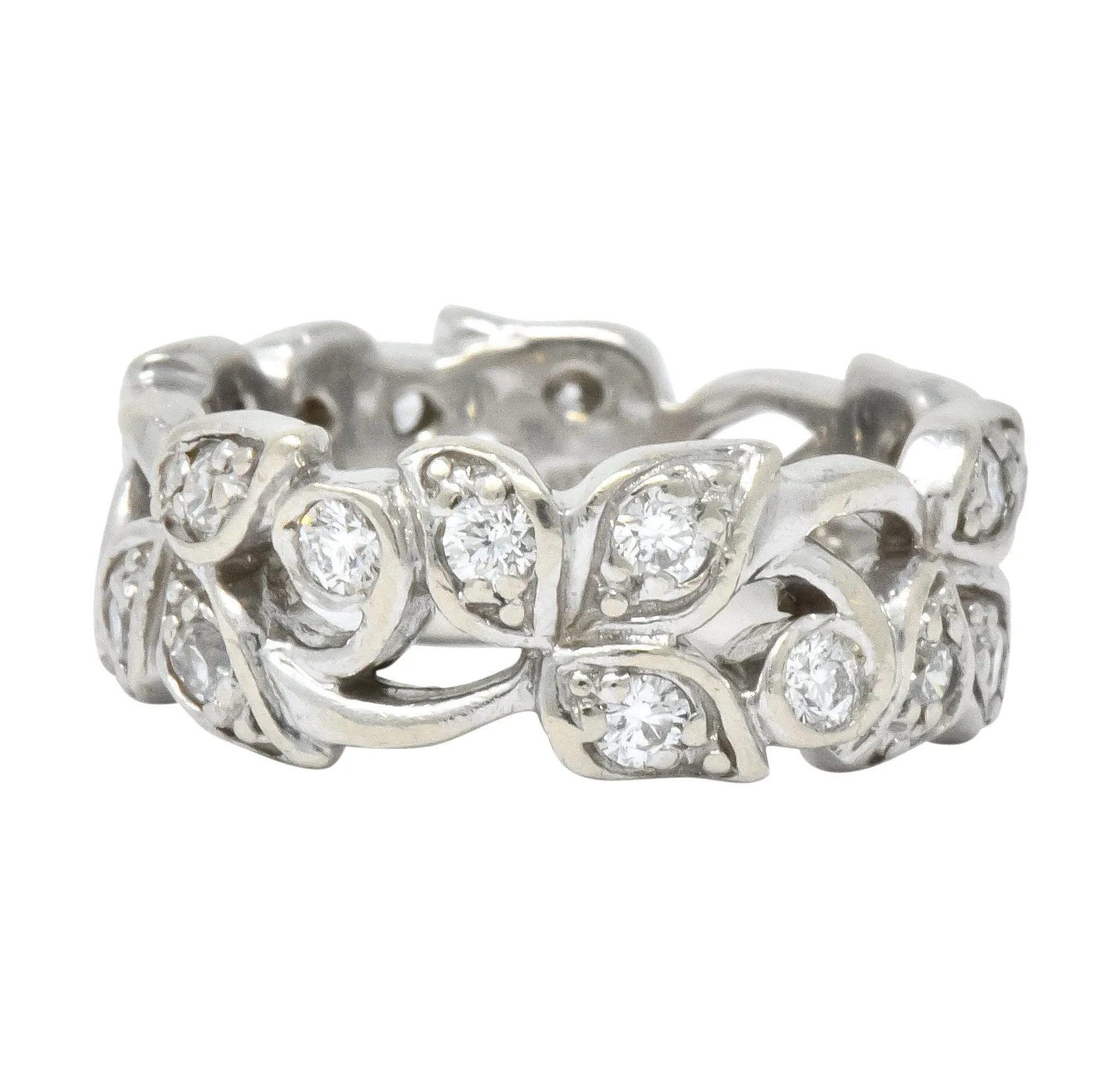Retro 0.95 CTW Diamond 14 Karat White Gold Band Ring