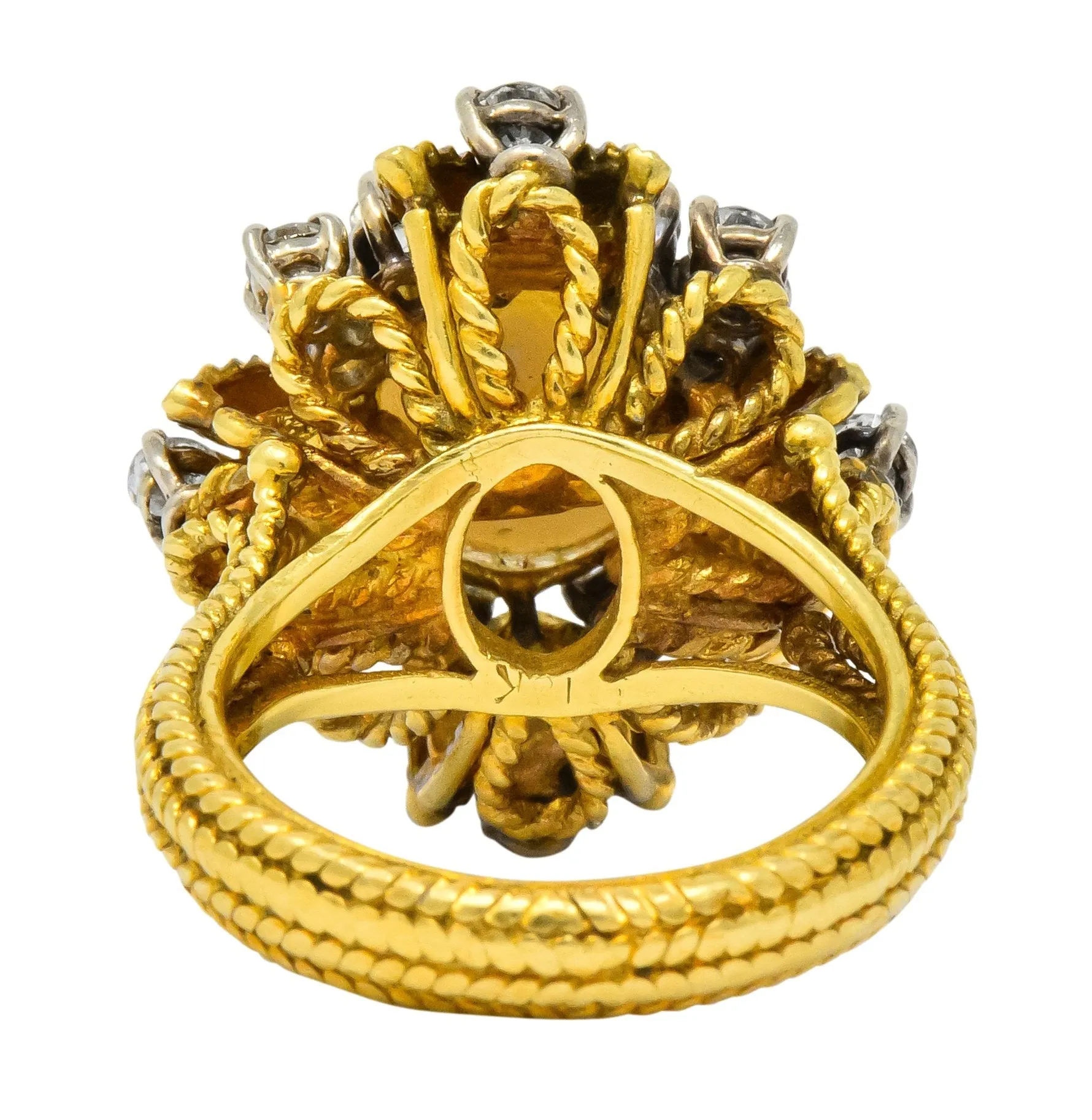 Retro 0.95 CTW Diamond South Sea Pearl 18 Karat Gold Cluster Ring