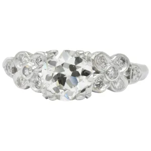 Retro 1.21 CTW Diamond Platinum Floral Engagement Ring GIA