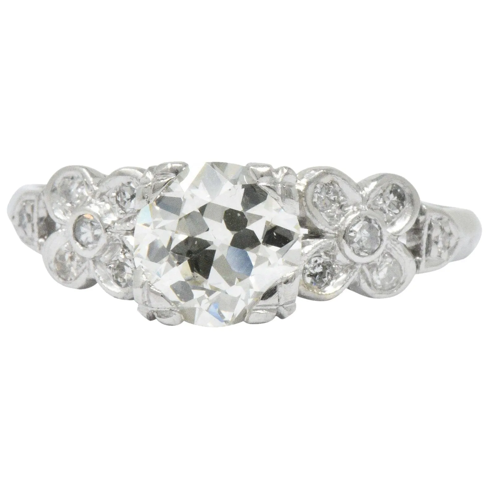 Retro 1.21 CTW Diamond Platinum Floral Engagement Ring GIA