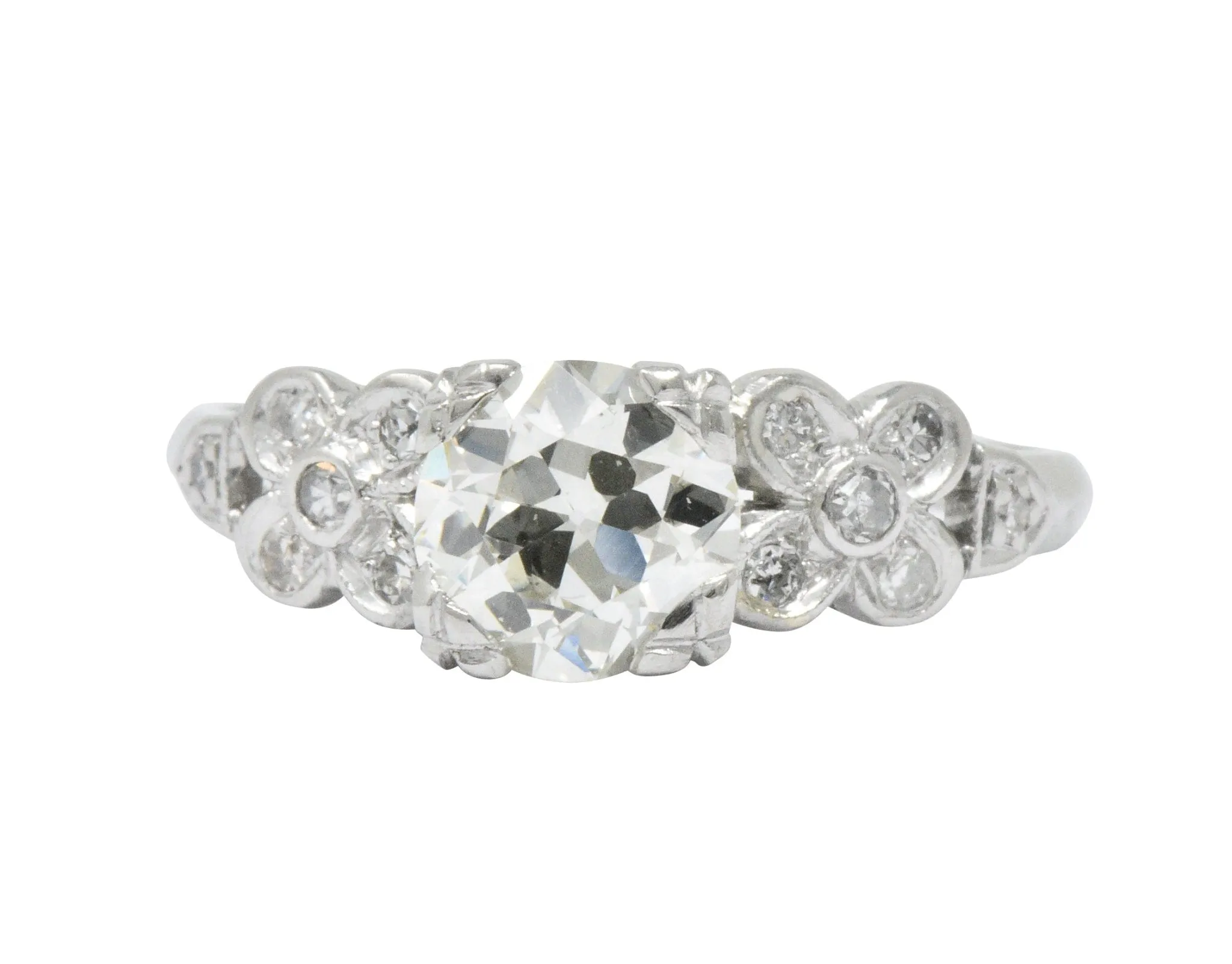 Retro 1.21 CTW Diamond Platinum Floral Engagement Ring GIA