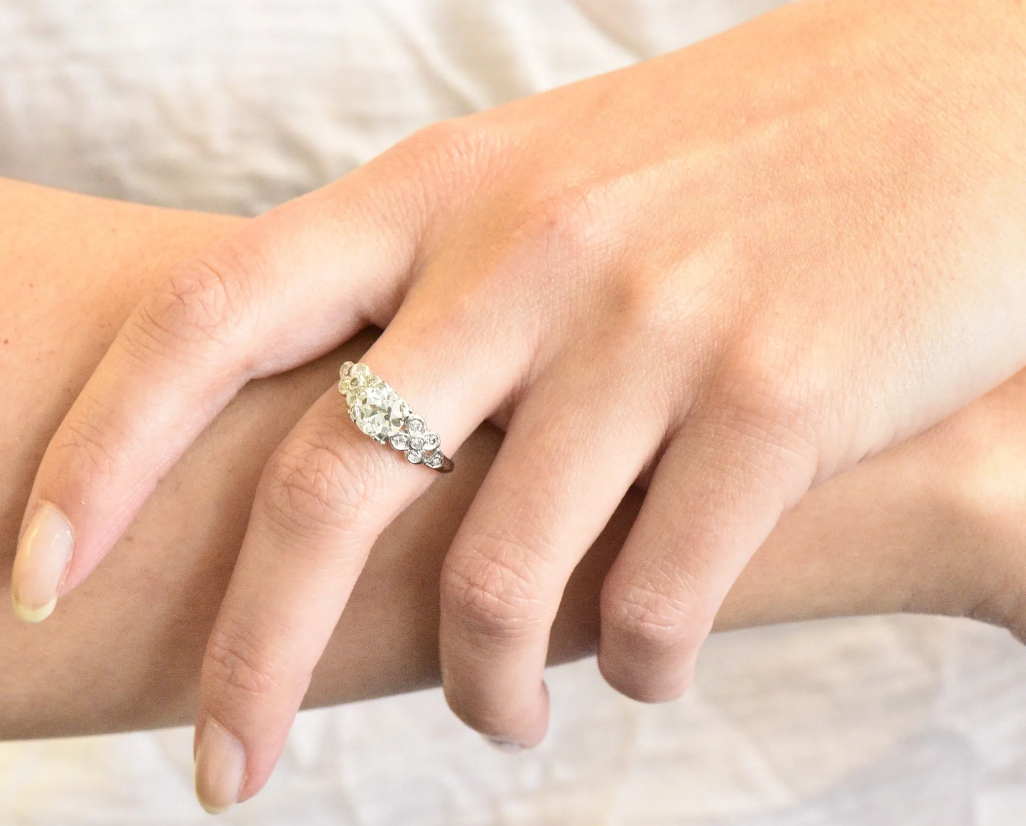 Retro 1.21 CTW Diamond Platinum Floral Engagement Ring GIA
