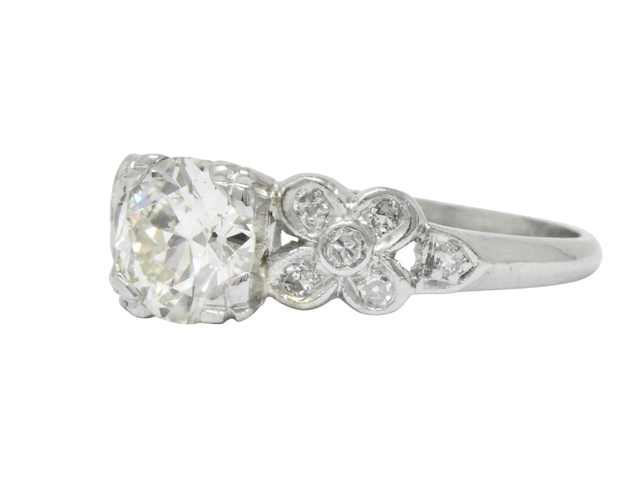 Retro 1.21 CTW Diamond Platinum Floral Engagement Ring GIA