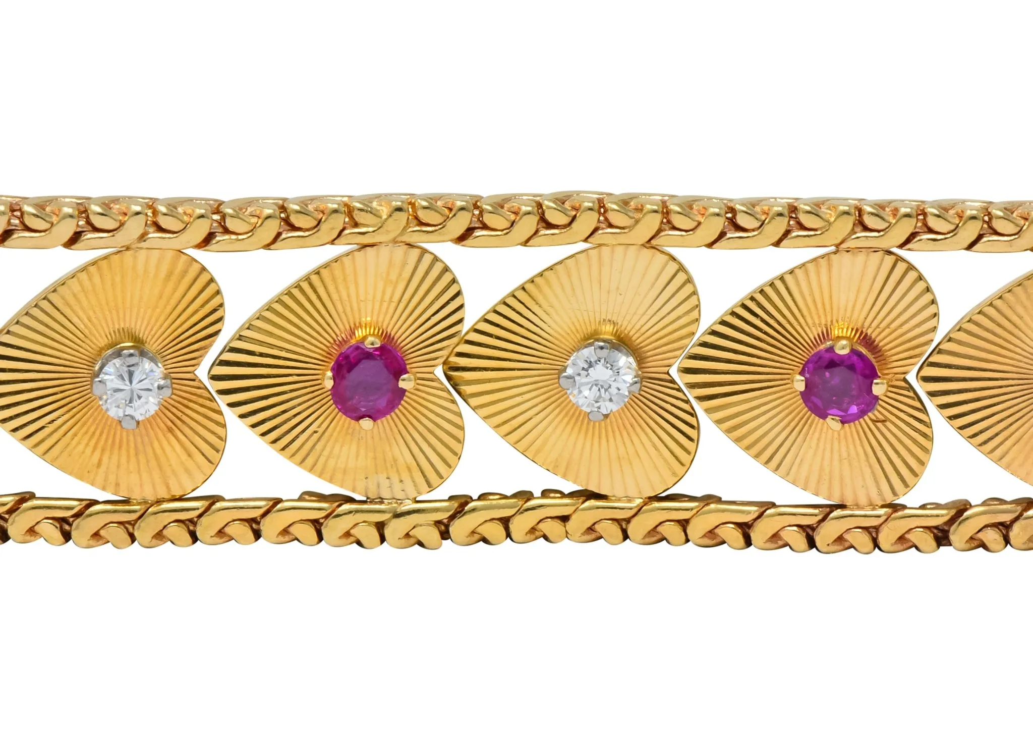 Retro 1.80 CTW Diamond Ruby 14 Karat Gold Heart Bracelet