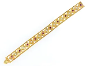 Retro 1.80 CTW Diamond Ruby 14 Karat Gold Heart Bracelet