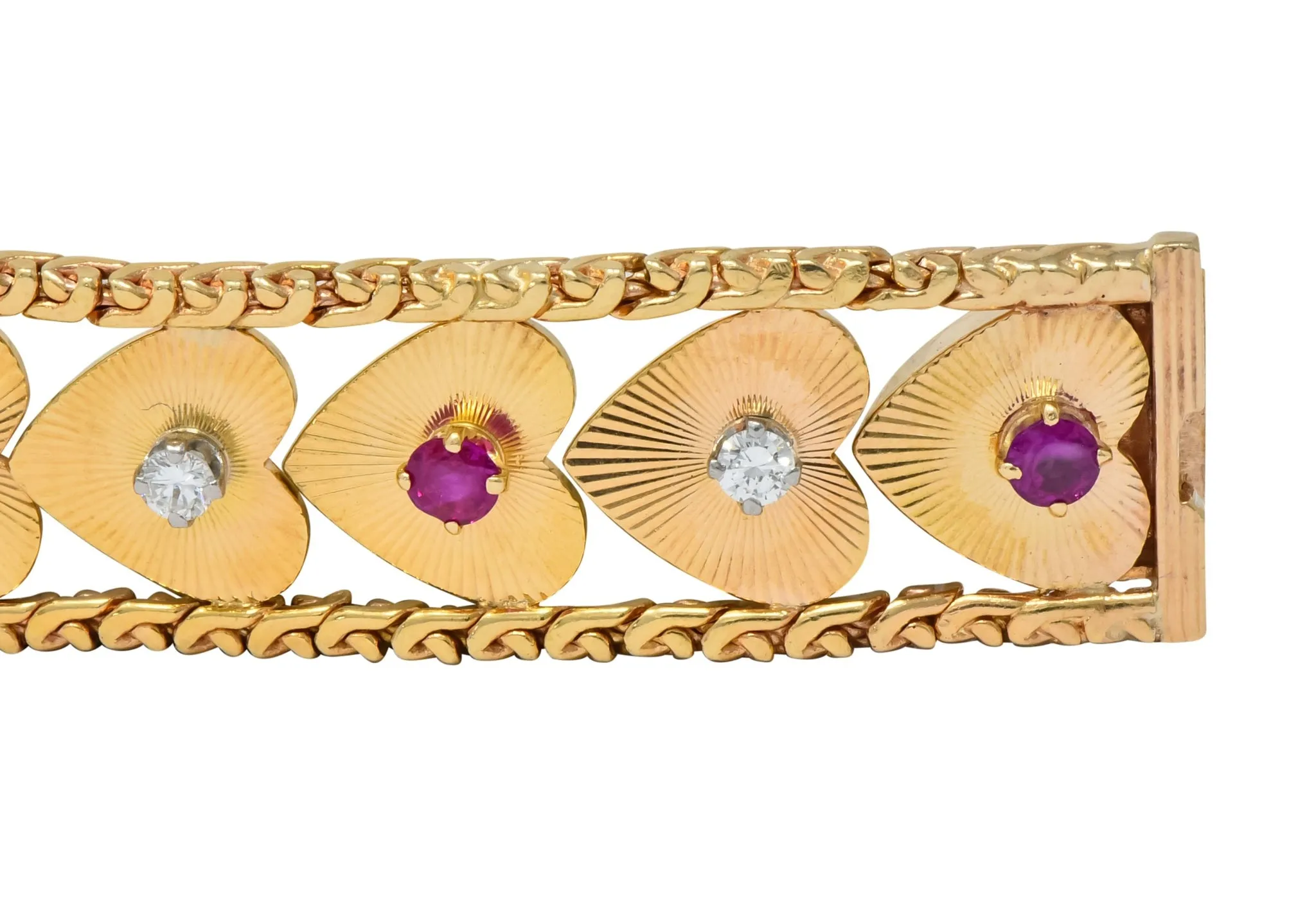 Retro 1.80 CTW Diamond Ruby 14 Karat Gold Heart Bracelet