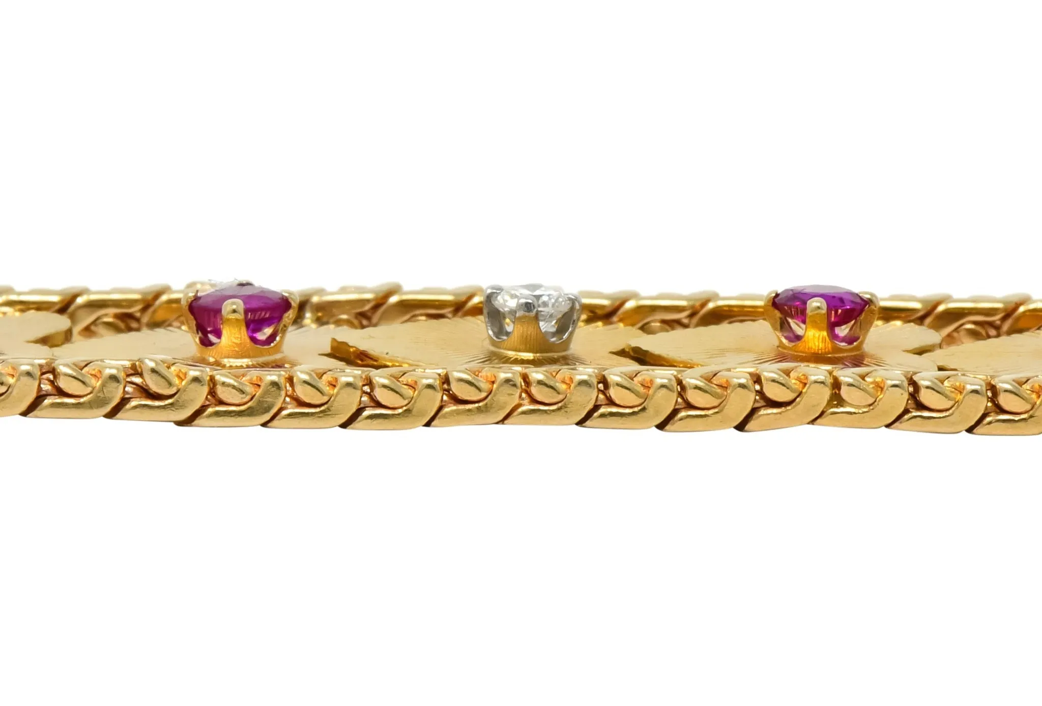 Retro 1.80 CTW Diamond Ruby 14 Karat Gold Heart Bracelet