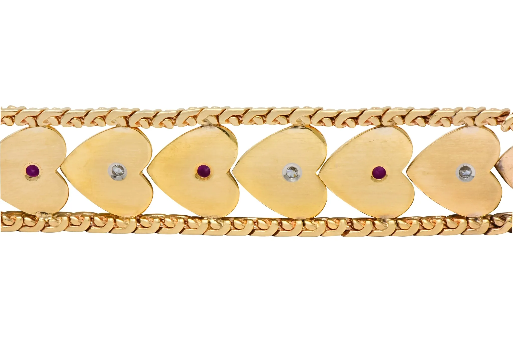 Retro 1.80 CTW Diamond Ruby 14 Karat Gold Heart Bracelet