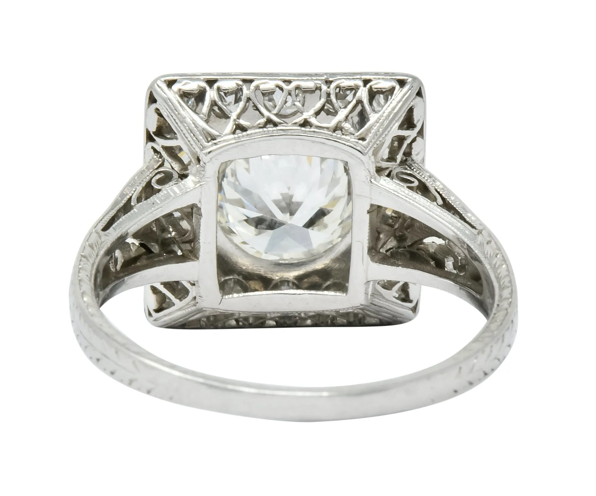 Retro 2.14 CTW Diamond Platinum Square Halo Engagement Ring Circa 1940