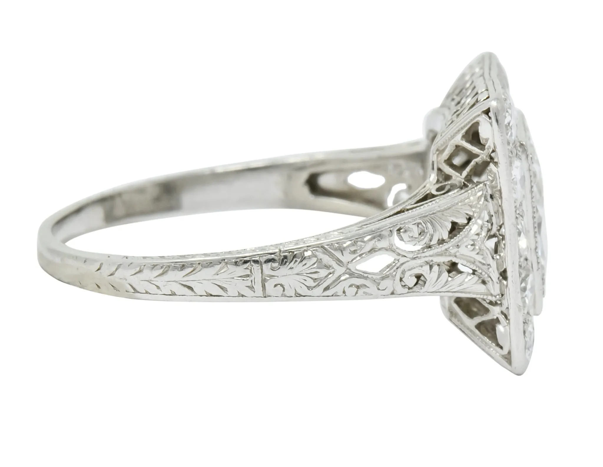 Retro 2.14 CTW Diamond Platinum Square Halo Engagement Ring Circa 1940