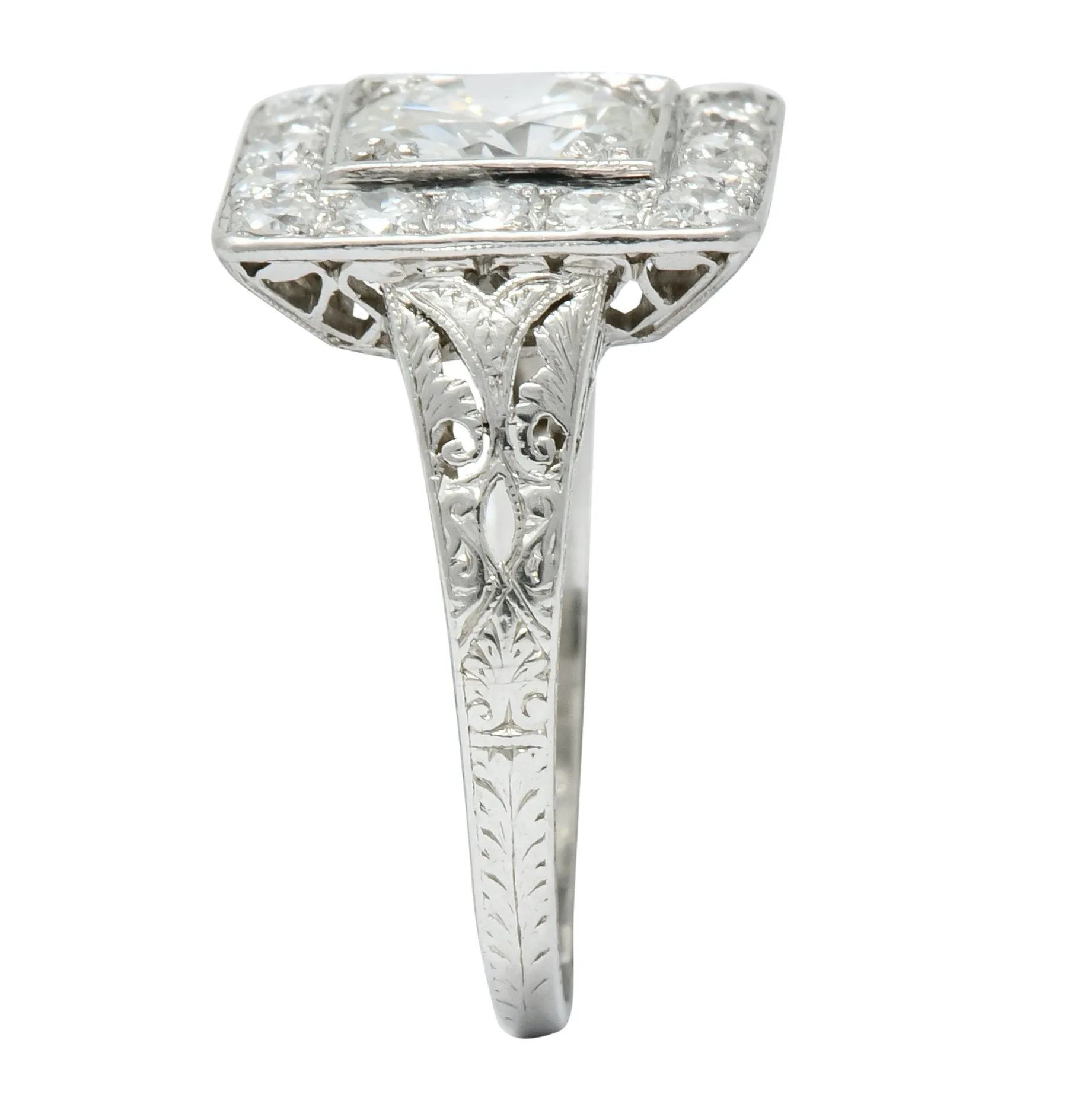 Retro 2.14 CTW Diamond Platinum Square Halo Engagement Ring Circa 1940