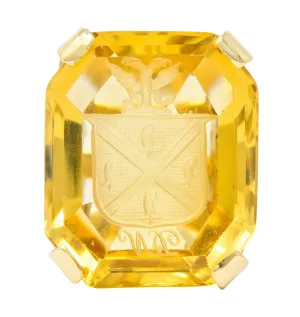 Retro Citrine Intaglio 14 Karat Gold Statement Ring