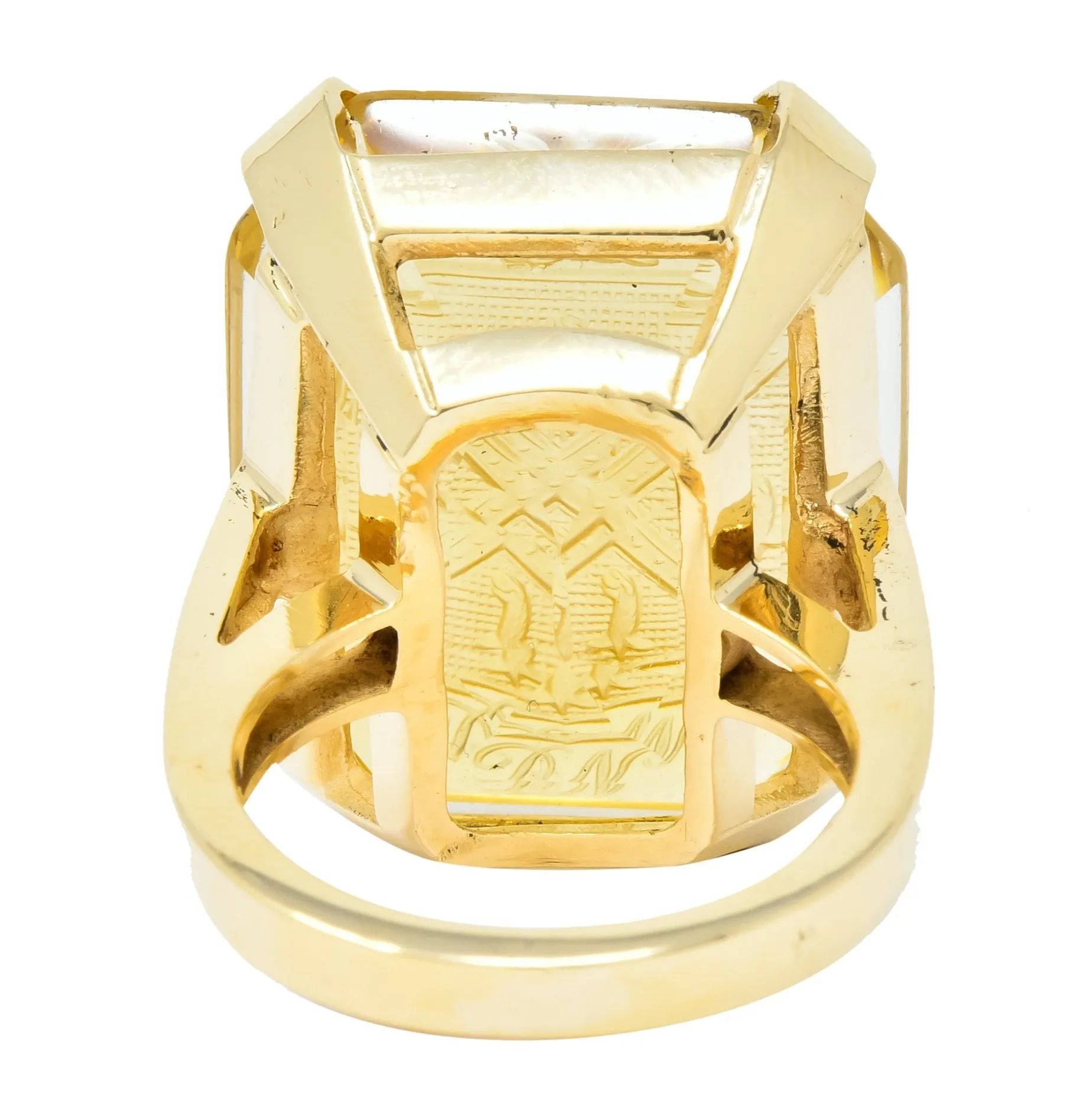 Retro Citrine Intaglio 14 Karat Gold Statement Ring