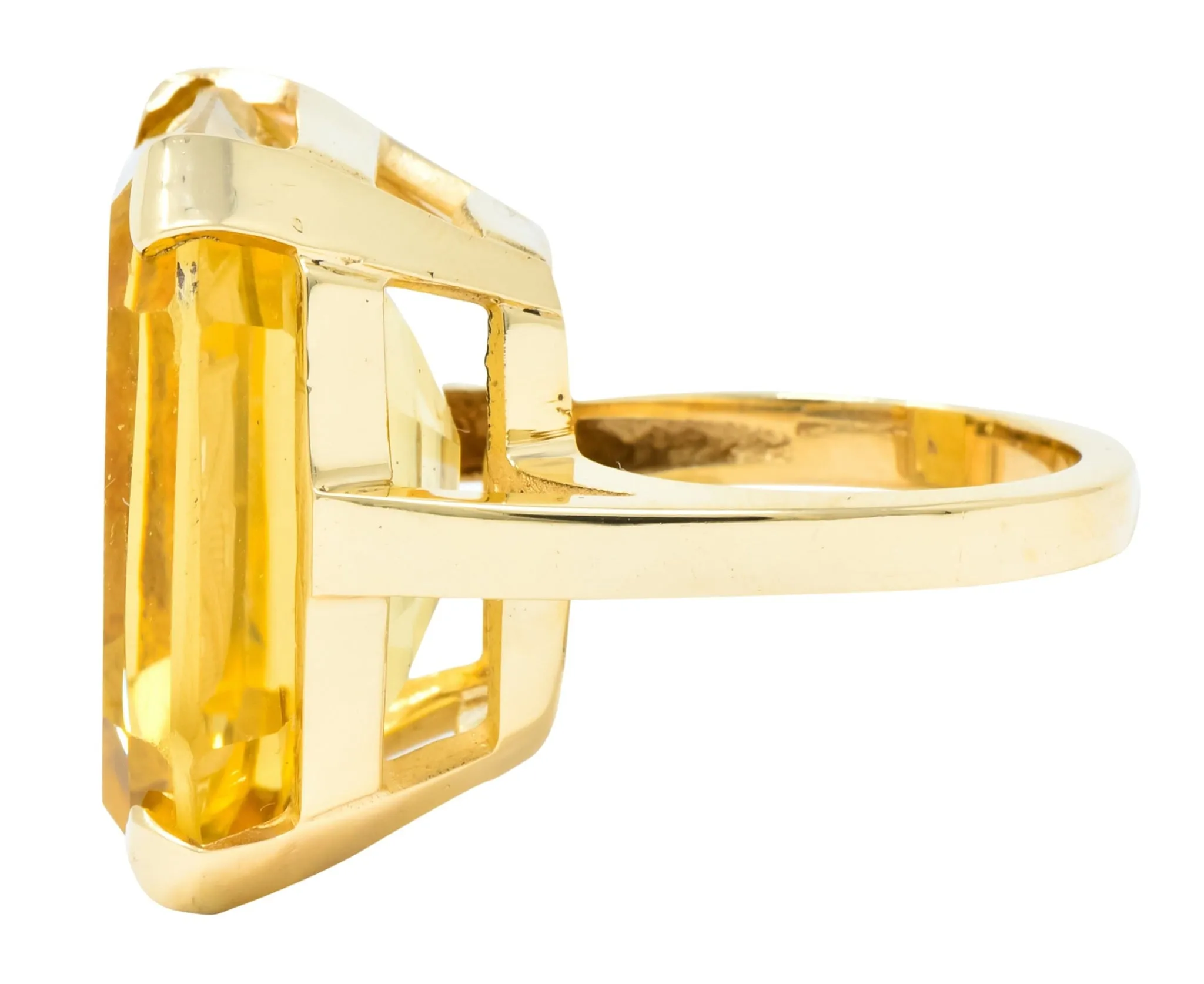 Retro Citrine Intaglio 14 Karat Gold Statement Ring