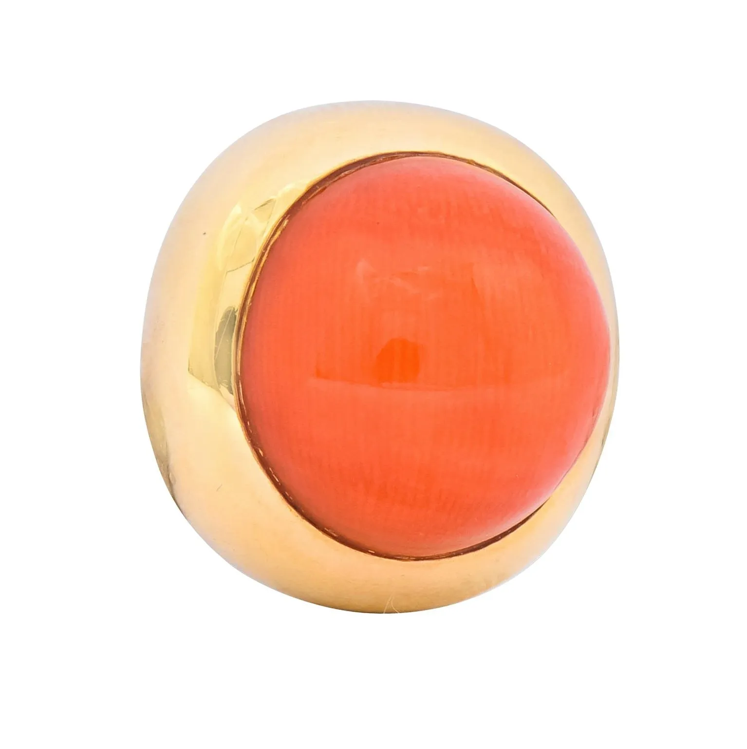 Retro Coral Cabochon 14 Karat Yellow Gold Circular Earrings