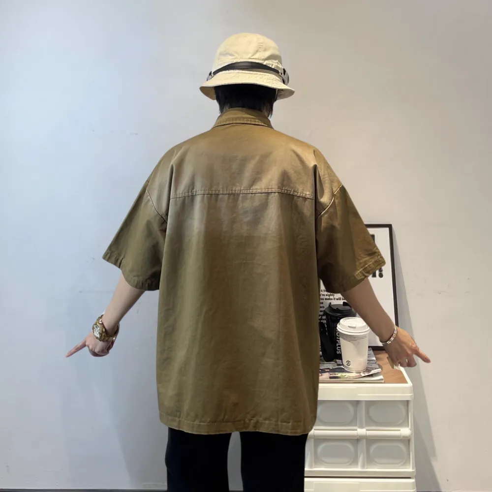 Retro Gradient Tie Denim Shirt