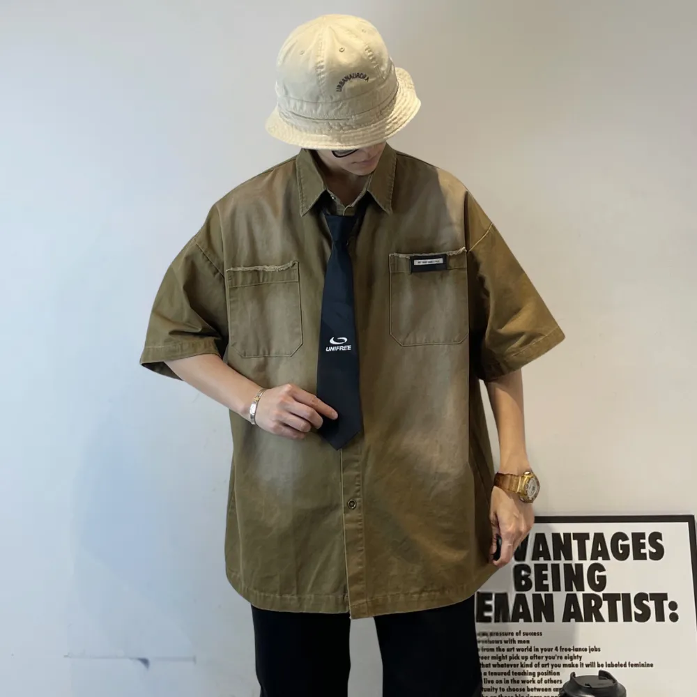 Retro Gradient Tie Denim Shirt