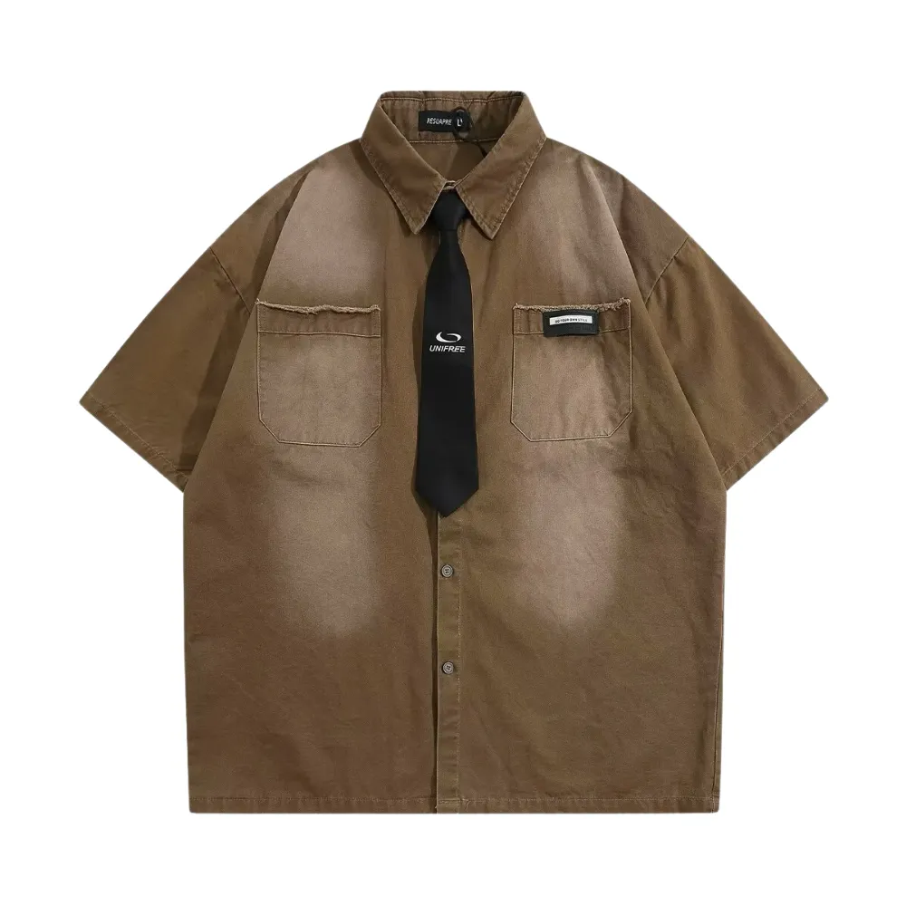 Retro Gradient Tie Denim Shirt