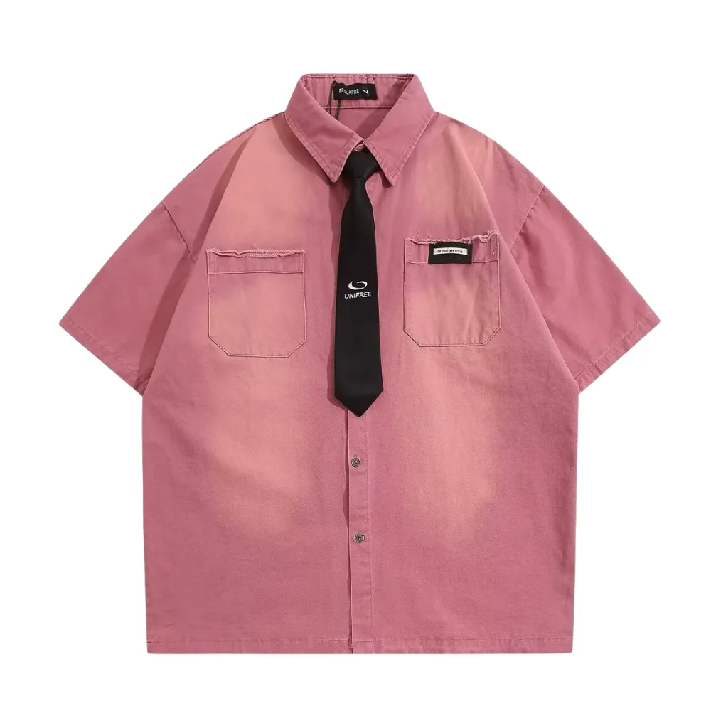 Retro Gradient Tie Denim Shirt