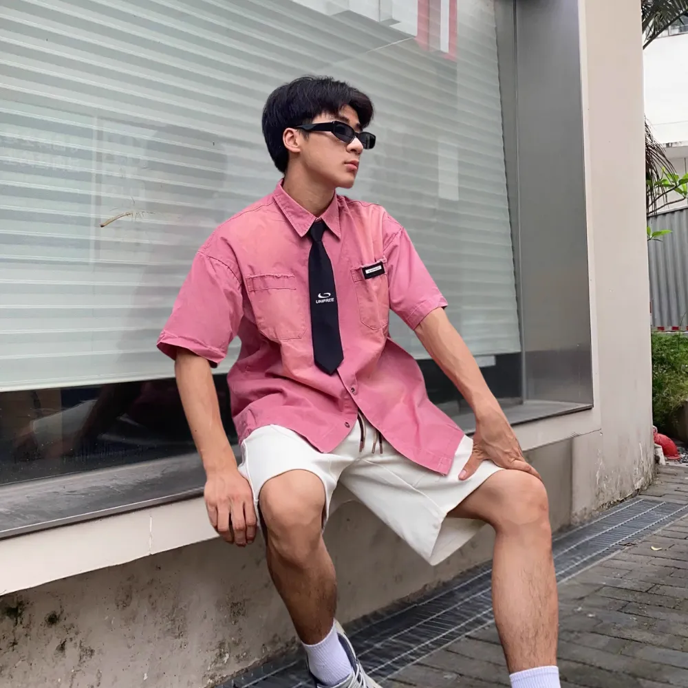 Retro Gradient Tie Denim Shirt