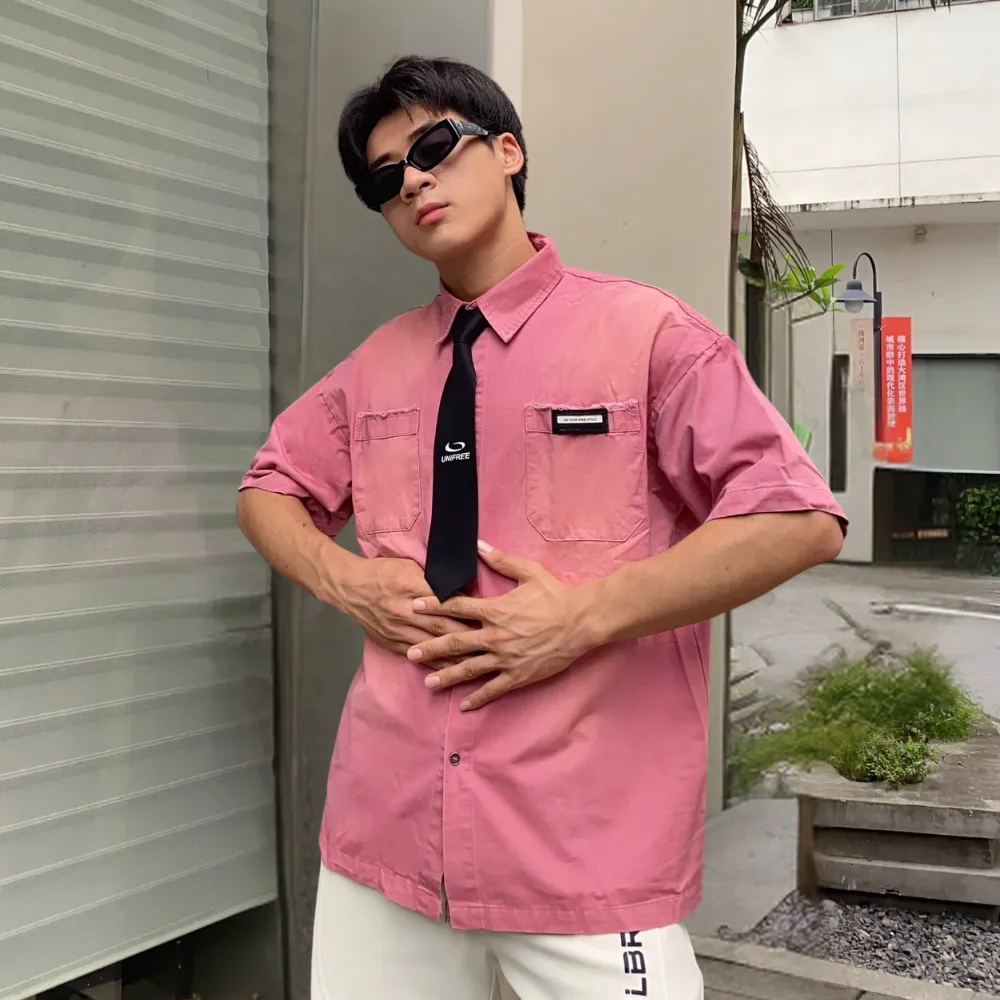 Retro Gradient Tie Denim Shirt