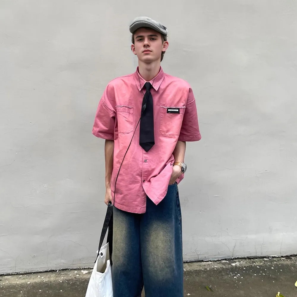 Retro Gradient Tie Denim Shirt