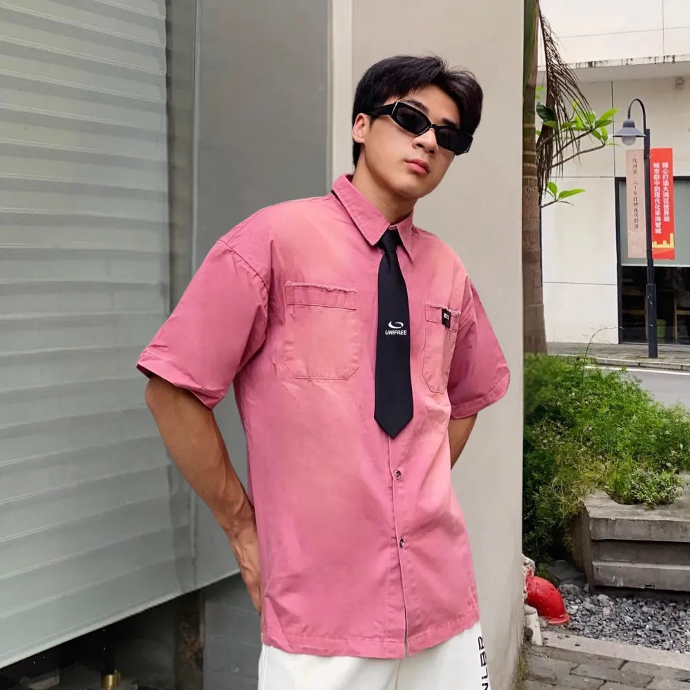 Retro Gradient Tie Denim Shirt
