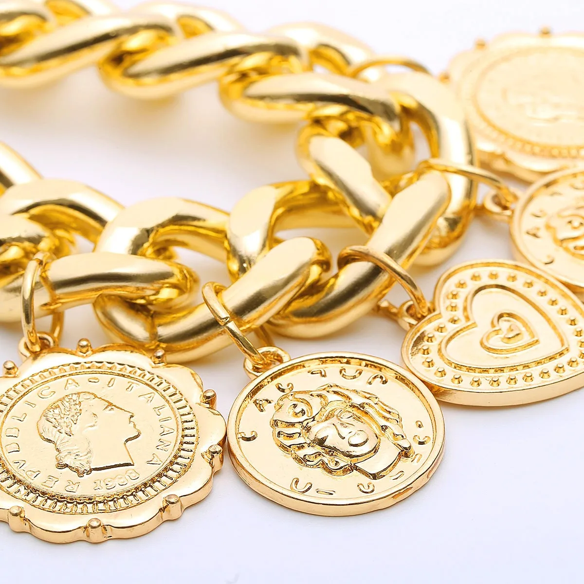 Retro punk exaggerated chain coin ladies bracelet