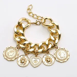 Retro punk exaggerated chain coin ladies bracelet
