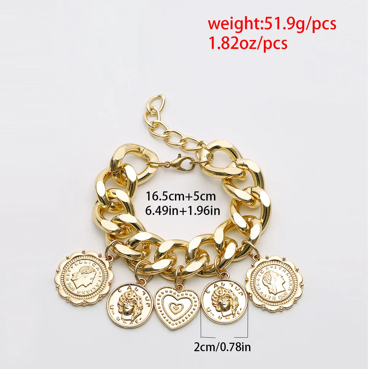 Retro punk exaggerated chain coin ladies bracelet